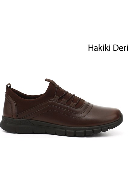 Kadın Kahve Lastik Bağcıklı Hakiki Deri Comfort Sneaker