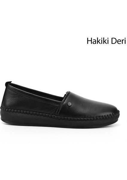Kadın Siyah Dolgu Taban Hakiki Deri Comfort Ayakkabı
