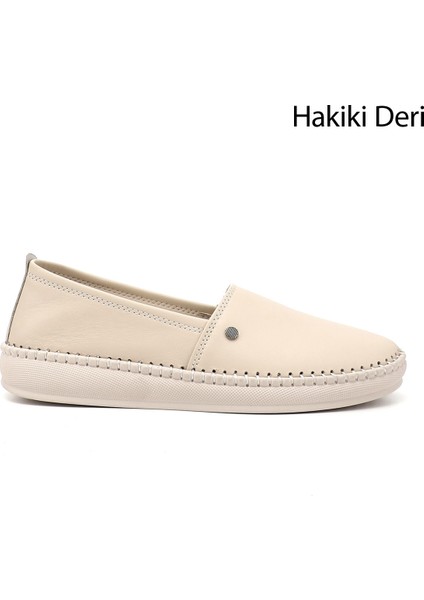Kadın Bej Dolgu Taban Hakiki Deri Comfort Ayakkabı