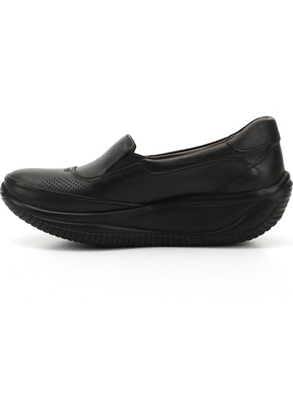 Kadın Siyah Dolgu Taban Hakiki Deri Ayakkabı fırsatları