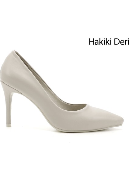 Kadın Bej Platinum Sivri Burun İnce Topuklu Hakiki Deri Stiletto