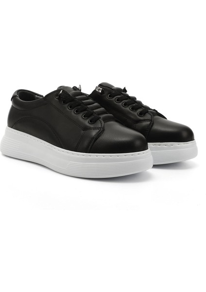 Kadın Siyah Lastik Bağcıklı Comfort Dolgu Taban Hakiki Deri Sneaker modelleri