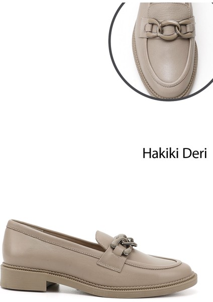 Gön Hakiki Deri Yuvarlak Burun Loafer Tokalı Kadın Günlük Ayakkabı 24272