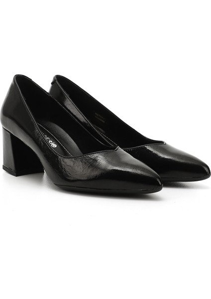 Kadın Siyah Rugan Sivri Burun Orta Kalın Topuklu Hakiki Deri Ayakkabı fiyatları