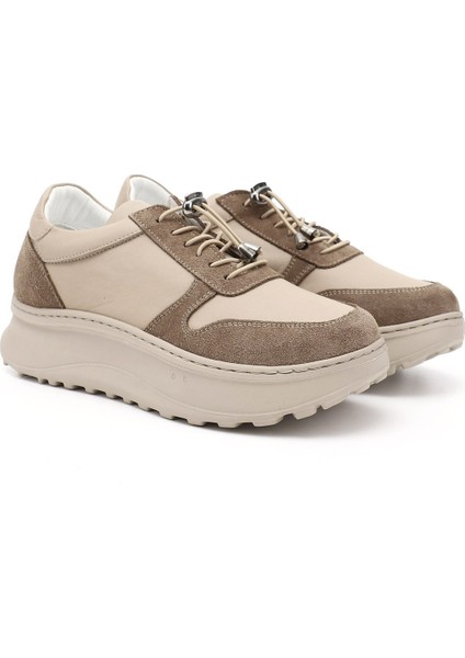 Kadın Bej Süet Lastik Bağcıklı Comfort Dolgu Taban Hakiki Deri Sneaker fiyatları