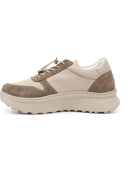 Kadın Bej Süet Lastik Bağcıklı Comfort Dolgu Taban Hakiki Deri Sneaker modelleri