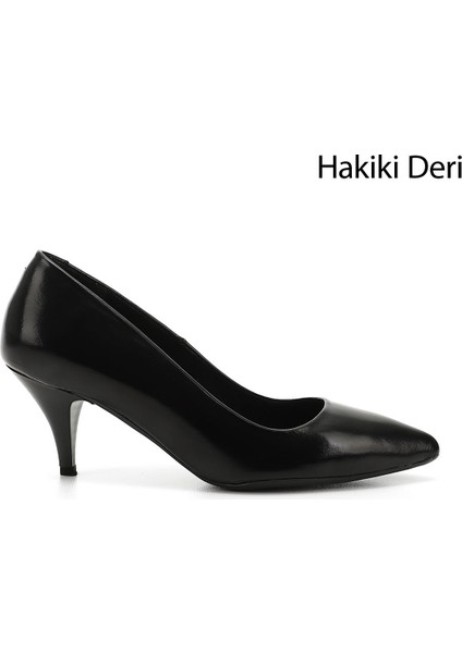 Kadın Siyah - Rugan Sivri Burun Orta İnce Topuklu Stiletto