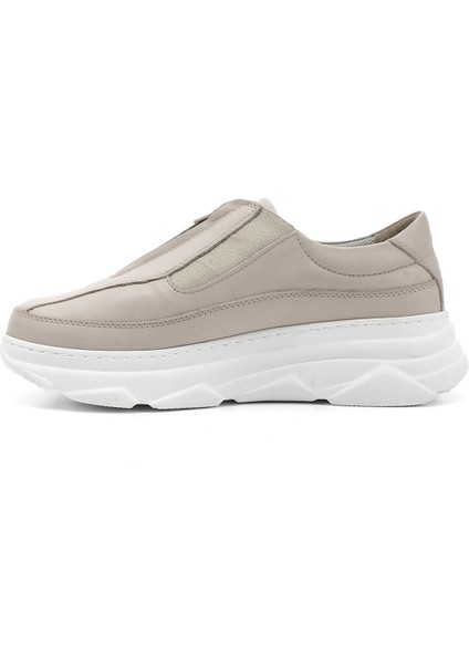 Kadın Antik Bej Fermuarlı Dolgu Taban Hakiki Deri Sneaker fırsatları