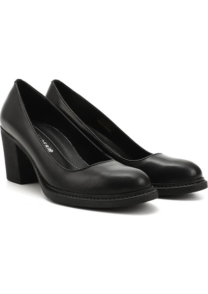 Kadın Siyah Orta Kalın Topuklu Hakiki Deri Ayakkabı fiyatları