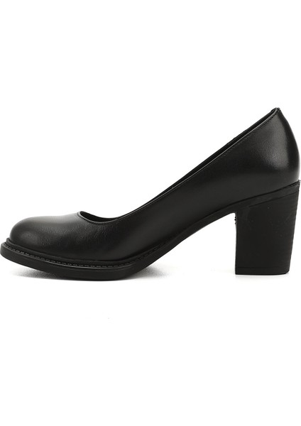 Kadın Siyah Orta Kalın Topuklu Hakiki Deri Ayakkabı modelleri
