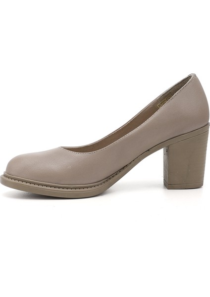 Kadın Bej Orta Kalın Topuklu Hakiki Deri Ayakkabı modelleri
