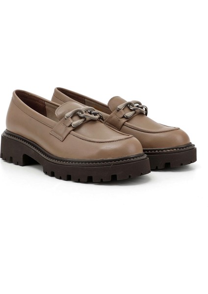 Kadın Vizon Antik Kalın Topuklu Tokalı Hakiki Deri Loafer Ayakkabı fiyatları