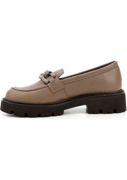 Kadın Vizon Antik Kalın Topuklu Tokalı Hakiki Deri Loafer Ayakkabı modelleri