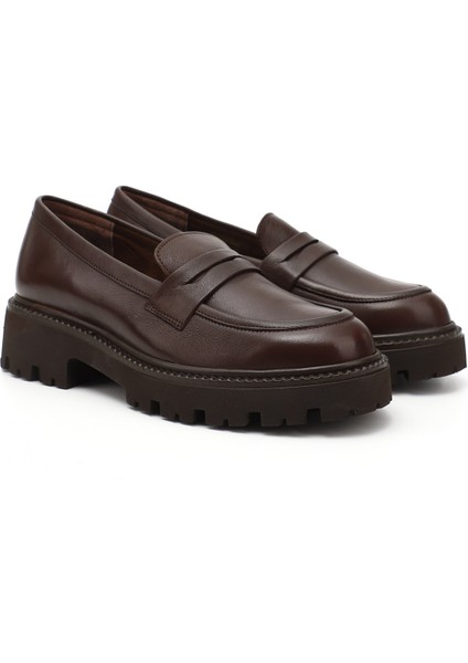 Kadın Kahve Antik Kalın Topuklu Hakiki Deri Loafer Ayakkabı fiyatları