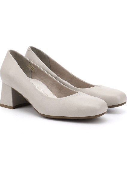 Kadın Antik Bej Küt Burun Orta Kalın Topuklu Hakiki Deri Ayakkabı fiyatları