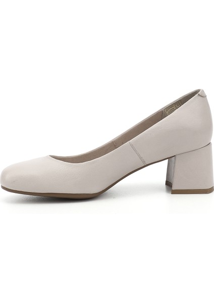 Kadın Antik Bej Küt Burun Orta Kalın Topuklu Hakiki Deri Ayakkabı modelleri