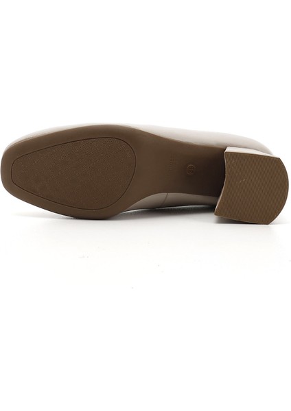 Kadın Antik Bej Küt Burun Orta Kalın Topuklu Hakiki Deri Ayakkabı indirimleri