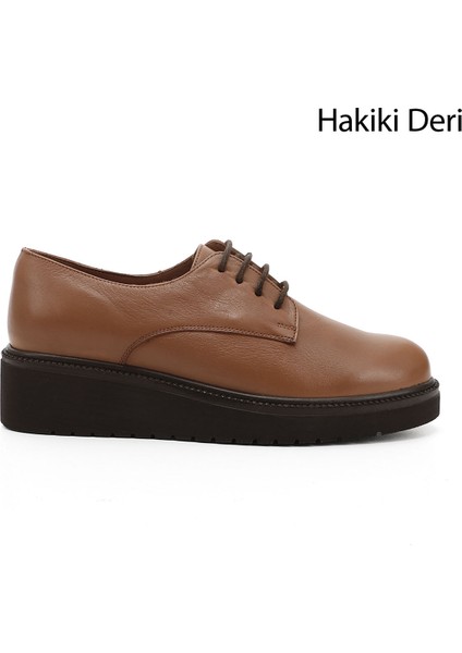 Kadın Taba Antik Bağcıklı Dolgu Taban Hakiki Deri Ayakkabı