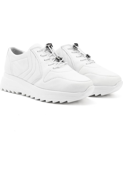 Kadın Beyaz Bağcıklı Dolgu Taban Hakiki Deri Sneaker fiyatları