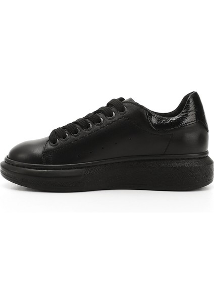 Kadın Kömür Bağcıklı Dolgu Taban Hakiki Deri Sneaker fırsatları