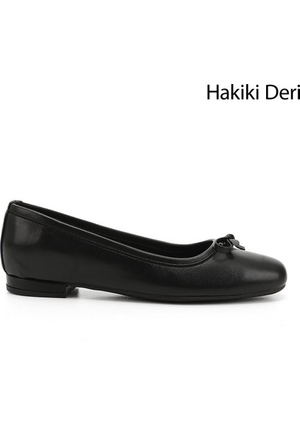 Kadın Siyah Fiyonklu Hakiki Deri Babet