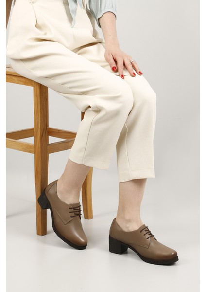 Kadın Vizon Antik Bağcıklı Orta Kalın Topuklu Hakiki Deri Oxford Ayakkabı fiyatları