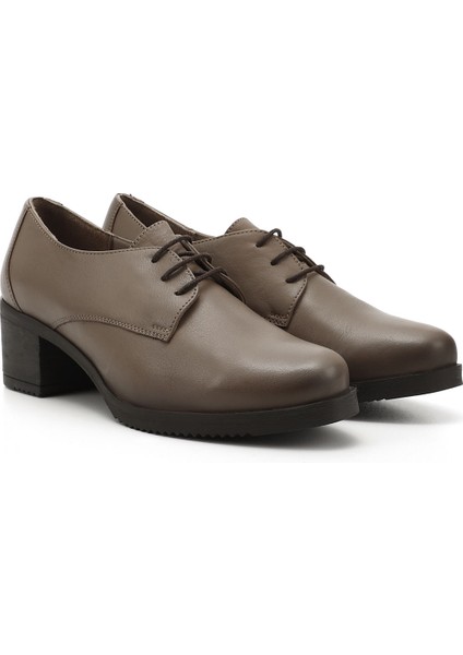 Kadın Vizon Antik Bağcıklı Orta Kalın Topuklu Hakiki Deri Oxford Ayakkabı modelleri