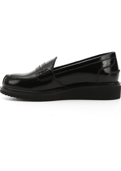 Kadın Siyah - Rugan Dolgu Taban Hakiki Deri Loafer Ayakkabı fırsatları