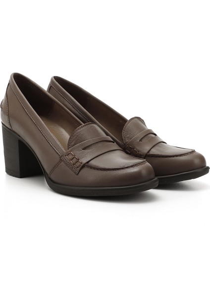 Gön Hakiki Deri Yuvarlak Burun Kalın Topuklu Kauçuk Taban Loafer Kadın Ayakkabı 24072 fiyatları