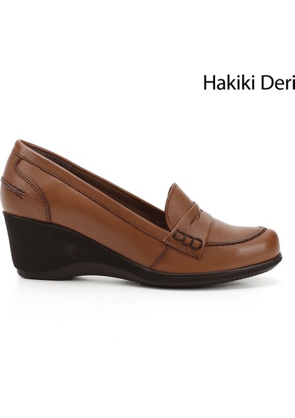 Kadın Dolgu Taban Hakiki Deri Loafer Ayakkabı