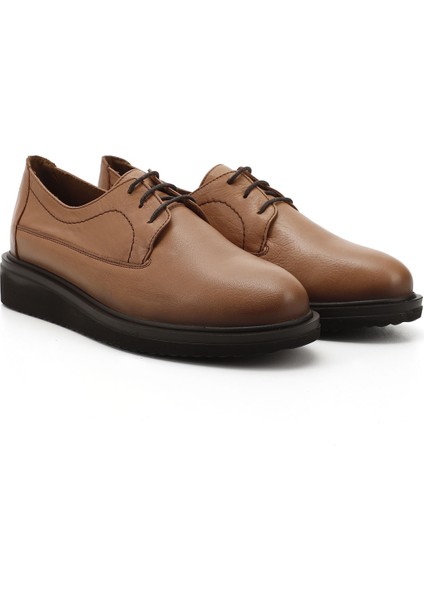 Kadın Açık Taba Bağcıklı Dolgu Taban Hakiki Deri Ayakkabı modelleri