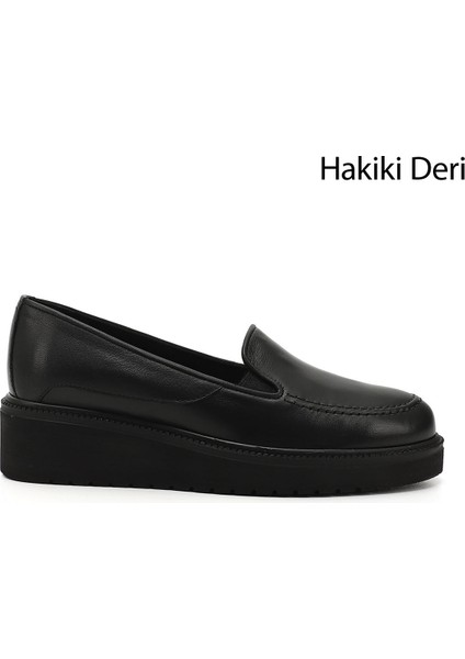 Kadın Siyah Dolgu Taban Hakiki Deri Ayakkabı