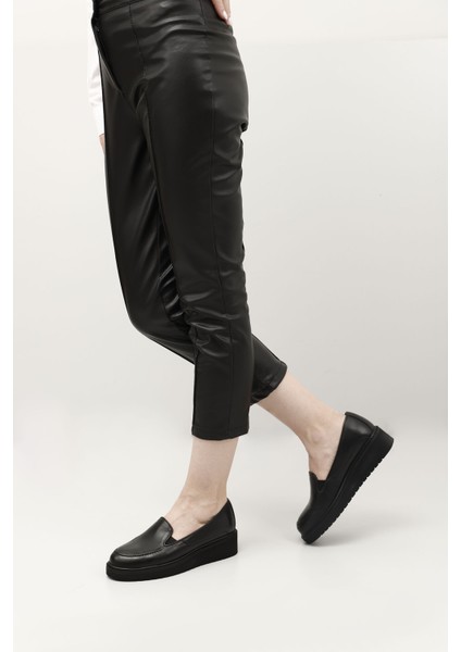 Kadın Siyah Dolgu Taban Hakiki Deri Ayakkabı fiyatları