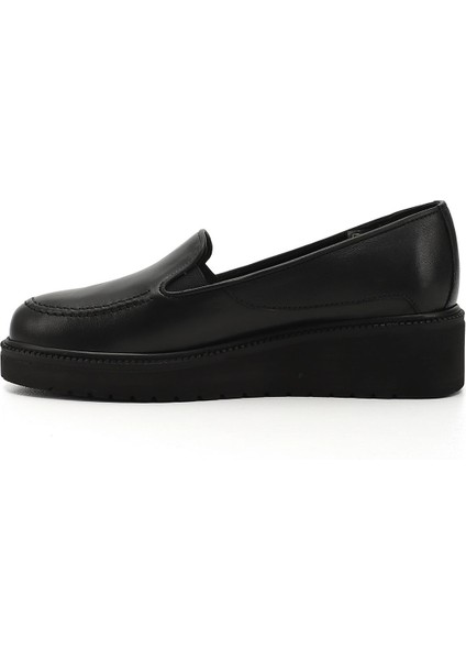 Kadın Siyah Dolgu Taban Hakiki Deri Ayakkabı fırsatları