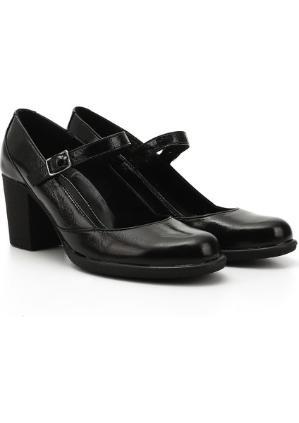 Kadın Siyah - Rugan Kalın Topuklu Mary Jane Hakiki Deri Ayakkabı fiyatları