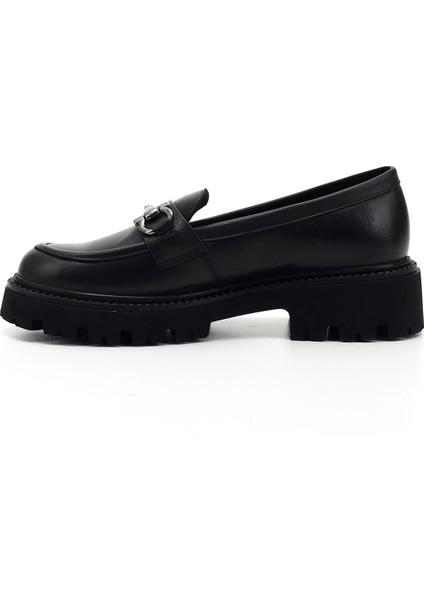 Kadın Siyah Kalın Topuklu Tokalı Hakiki Deri Loafer Ayakkabı modelleri