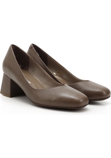Kadın Vizon Küt Burun Orta Kalın Topuklu Hakiki Deri Ayakkabı fiyatları