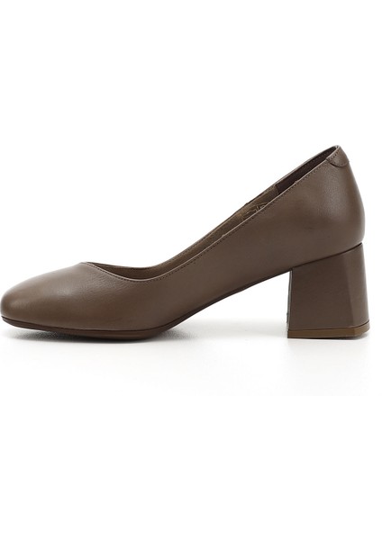 Kadın Vizon Küt Burun Orta Kalın Topuklu Hakiki Deri Ayakkabı modelleri