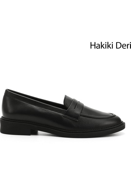 Kadın Siyah Hakiki Deri Loafer Ayakkabı