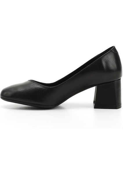 Kadın Siyah Küt Burun Orta Kalın Topuklu Hakiki Deri Ayakkabı fırsatları