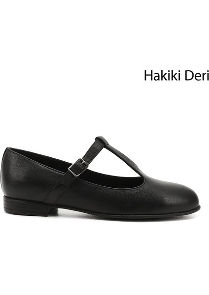 Kadın Siyah Mary Jane Hakiki Deri Babet