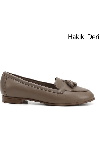 Kadın Vizon Püsküllü Hakiki Deri Babet