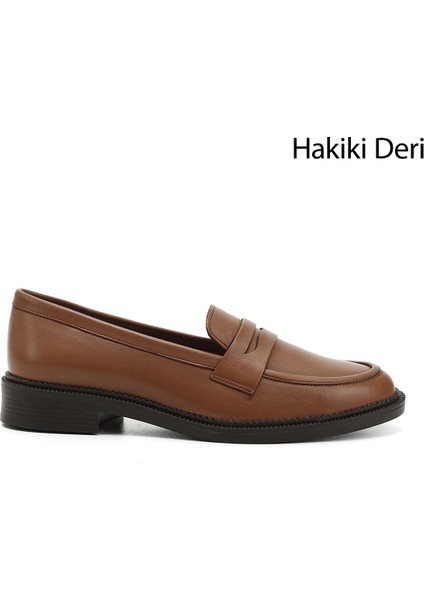 Gön Deri Yuvarlak Burun Loafer Kadın Günlük Ayakkabı 24271