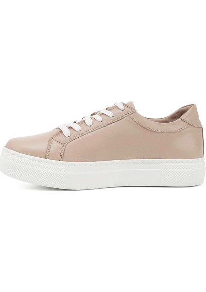 Kadın Bej Bağcıklı Dolgu Taban Hakiki Deri Sneaker modelleri