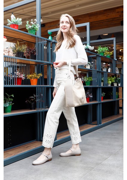 Kadın Bej Bilek Bağlı Mary Jane Hakiki Deri Babet fiyatları