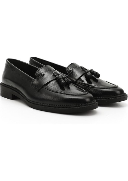 Kadın Siyah - Rugan Hakiki Deri Püsküllü Loafer Ayakkabı modelleri