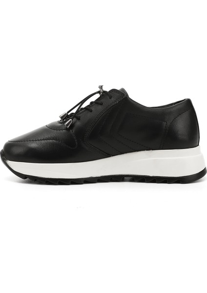 Kadın Siyah Bağcıklı Dolgu Taban Hakiki Deri Sneaker fırsatları