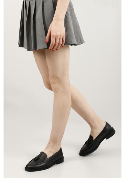 Kadın Siyah Hakiki Deri Püsküllü Loafer Ayakkabı fiyatları