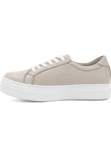 Kadın Antik Bej Bağcıklı Dolgu Taban Hakiki Deri Sneaker modelleri