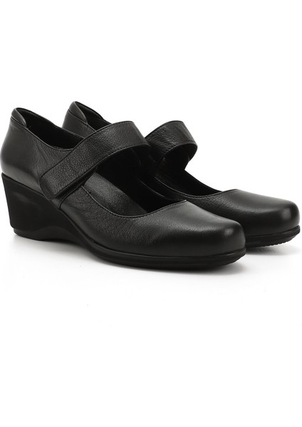 Kadın Siyah Dolgu Taban Hakiki Deri Mary Jane Ayakkabı modelleri